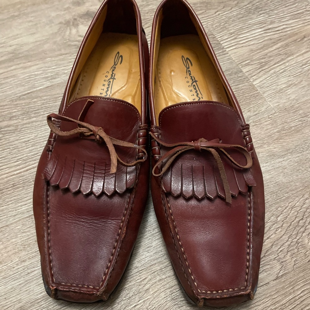 Santoni brown leather moccasins size 11